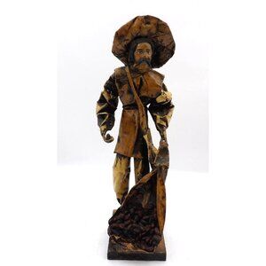 Viejito Papel Mache Old Man w Open Bag of Beans Papier Mache 12x3½x3½  Mexico